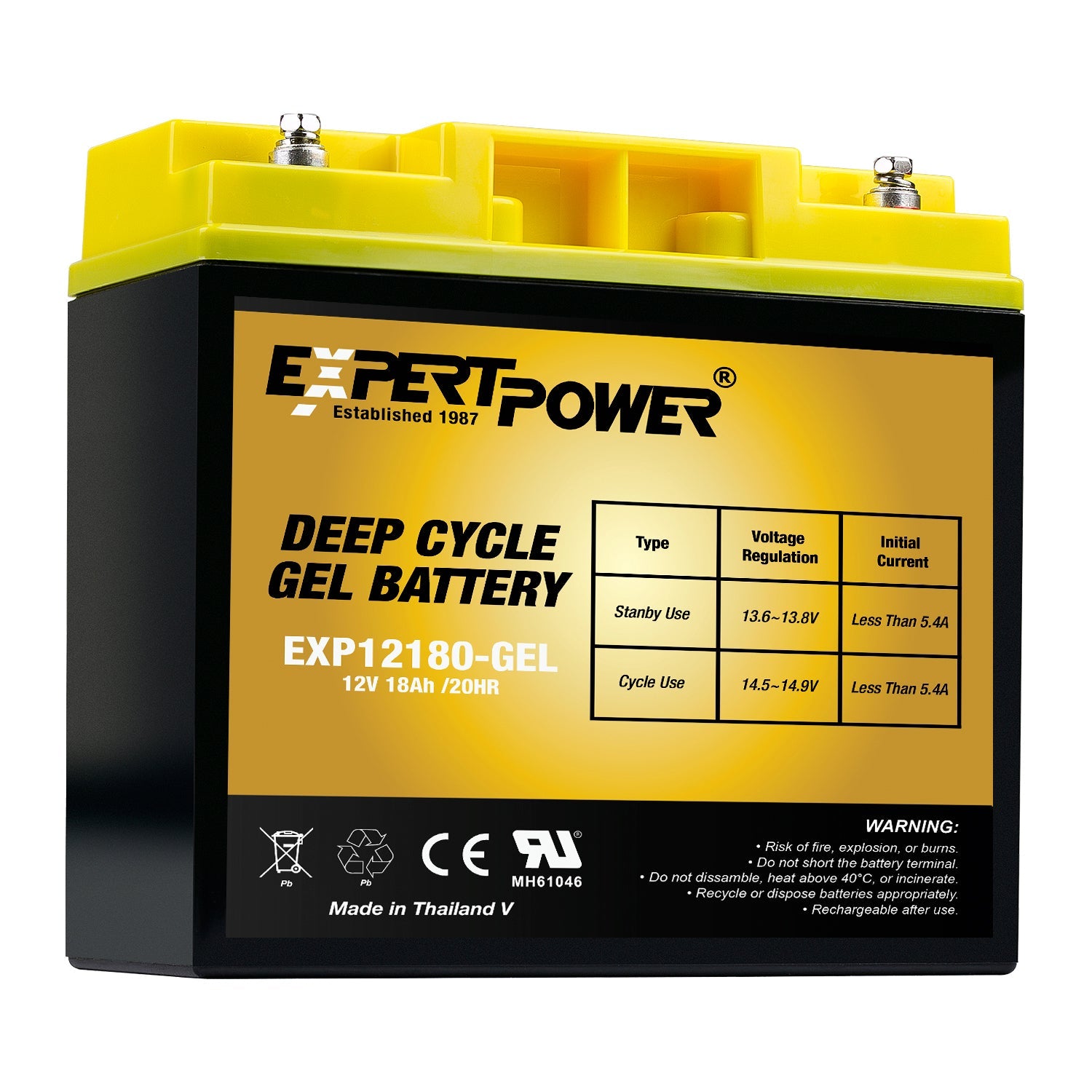 EXP12180-GEL 12V18AH Gel Deep Cycle [Open Box Item] - ExpertPower Direct