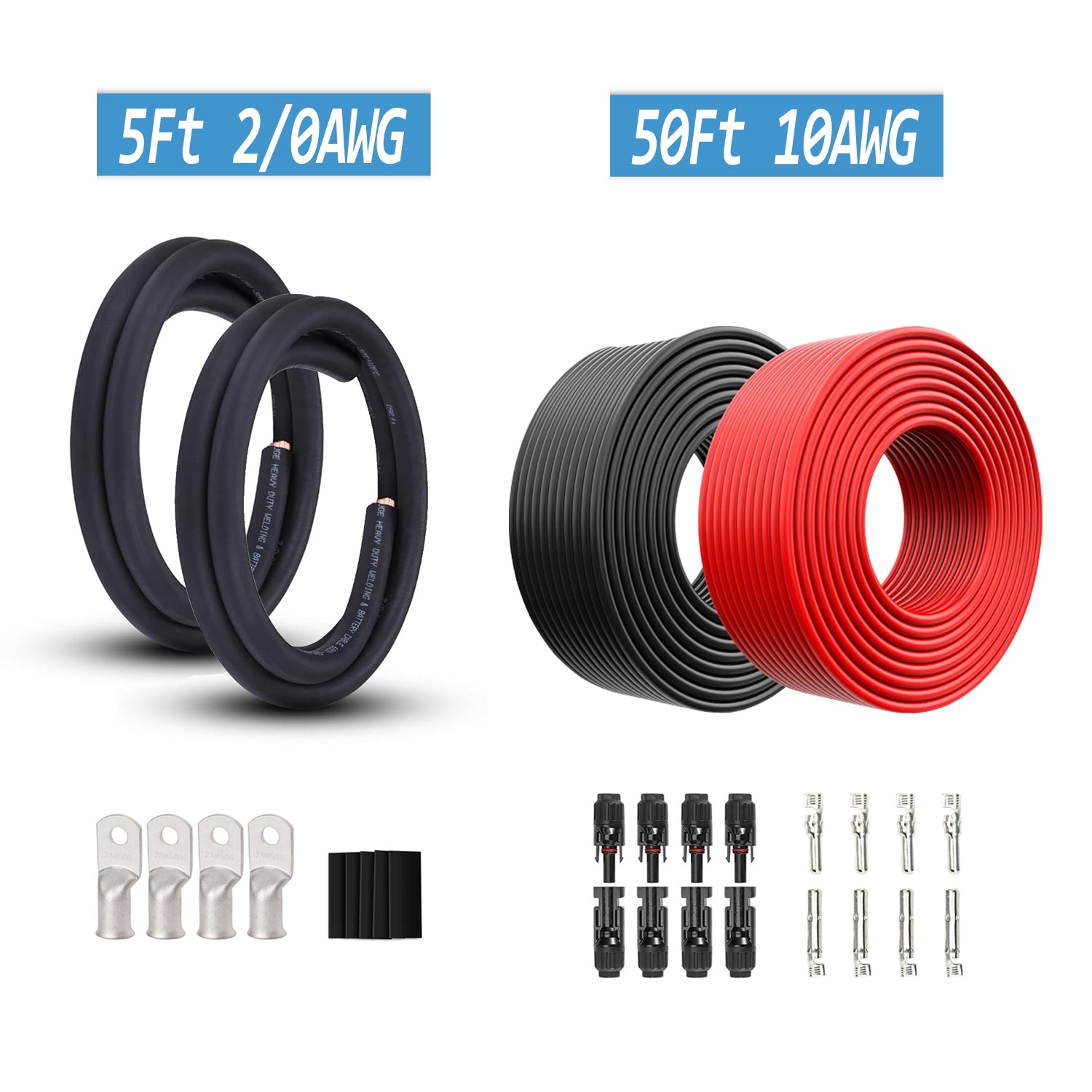 Cable Set 5Ft 2/0AWG + 50Ft 10AWG Cables Set | ExpertPower Direct