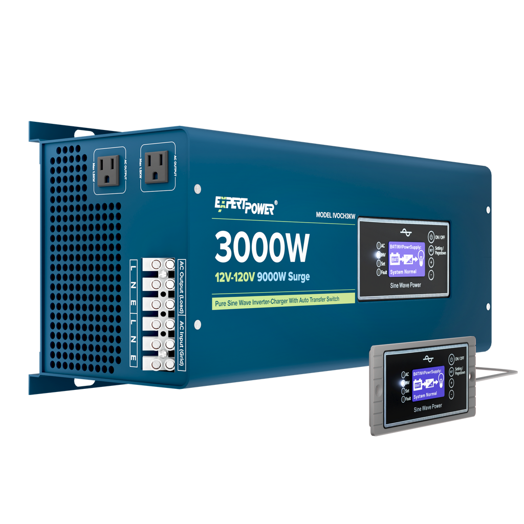 12V 3KW Pure Sine Wave Inverter Charger - Display Remote<p> [Open Box Item]
