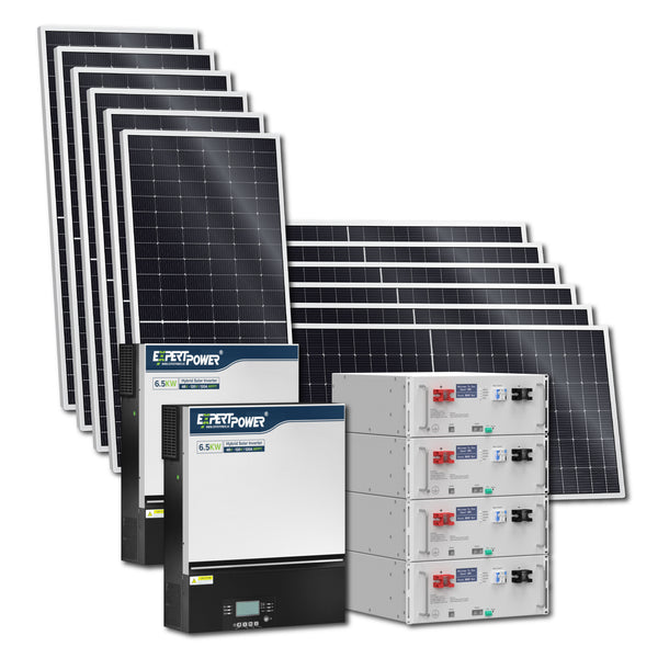 ExpertPower 20kWh 6480W 48V Solar Power System Kit | LiFePO4 48V 400Ah Battery, 6480W Solar Panels, 13KW Hybrid Solar Inverter, Dual 120A MPPT