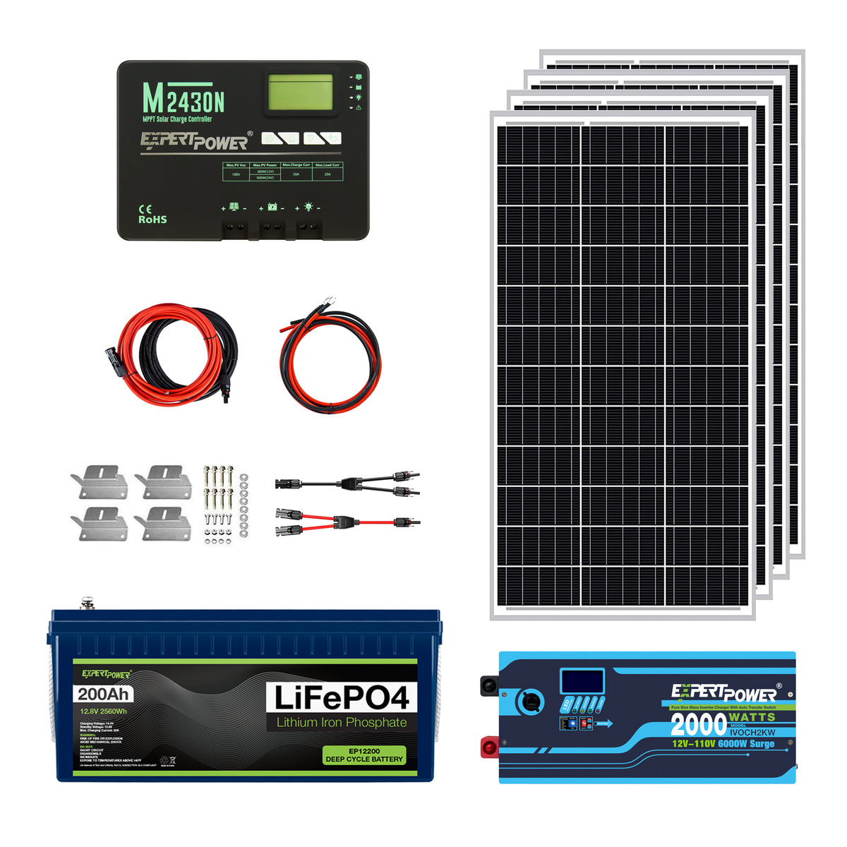 LINEBA 200W/400W Solar Panel Kit 12V Off-Grid For RV – Includes 30A Controller & 5000W Inverter, Monocrystalline, Flexible, Waterproof