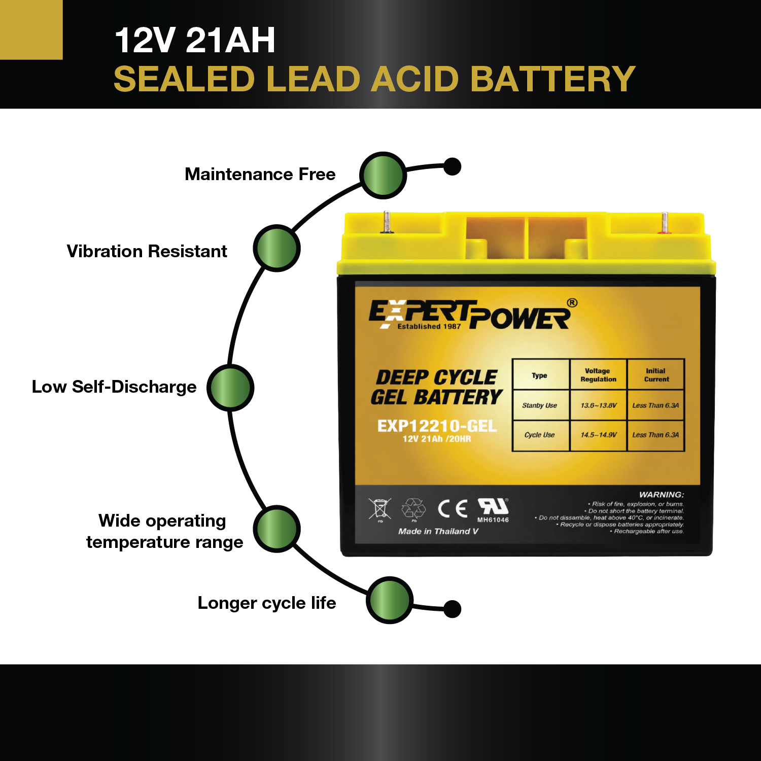 EXP12210-GEL  12V 21AH Gel Deep Cycle