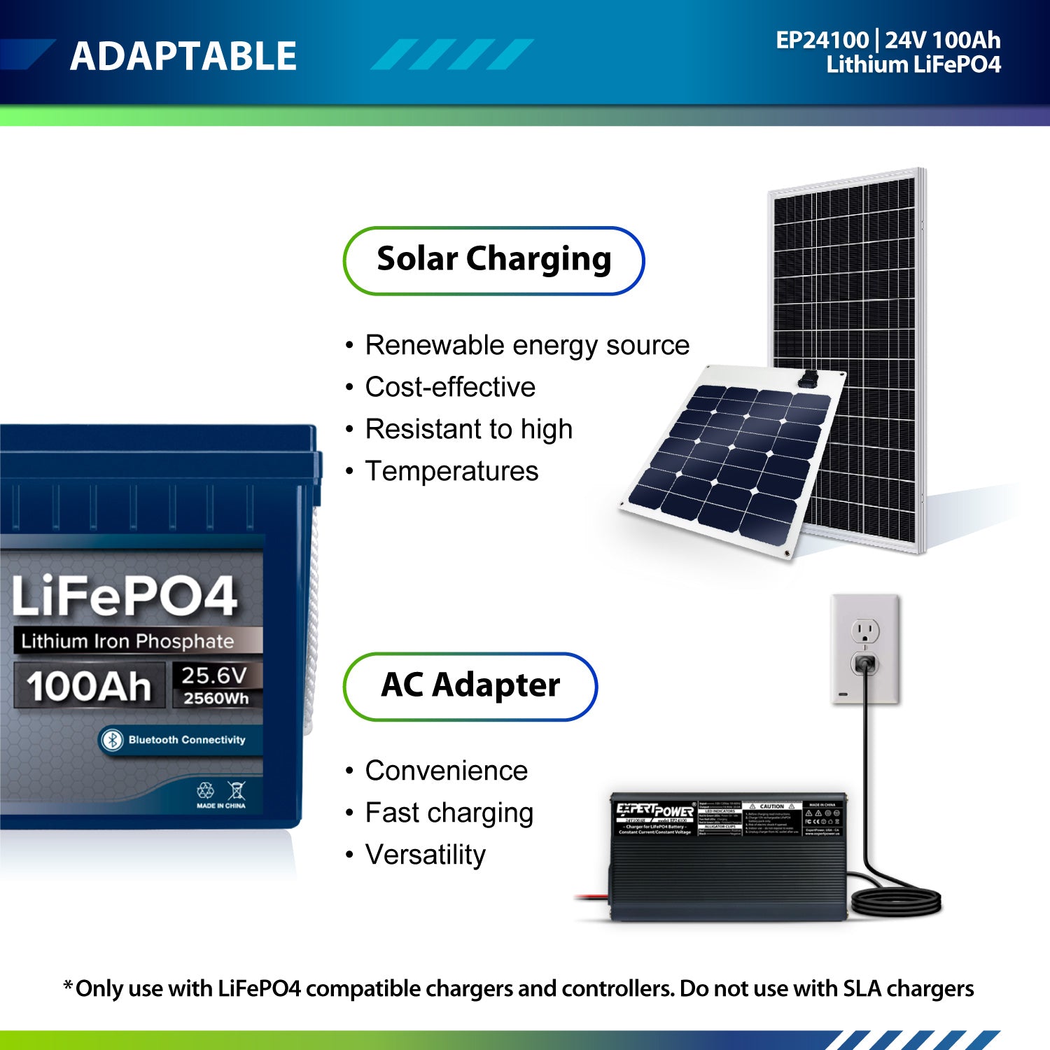 24V 100Ah LiFePO4 - EP24100 Bluetooth - ExpertPower Direct