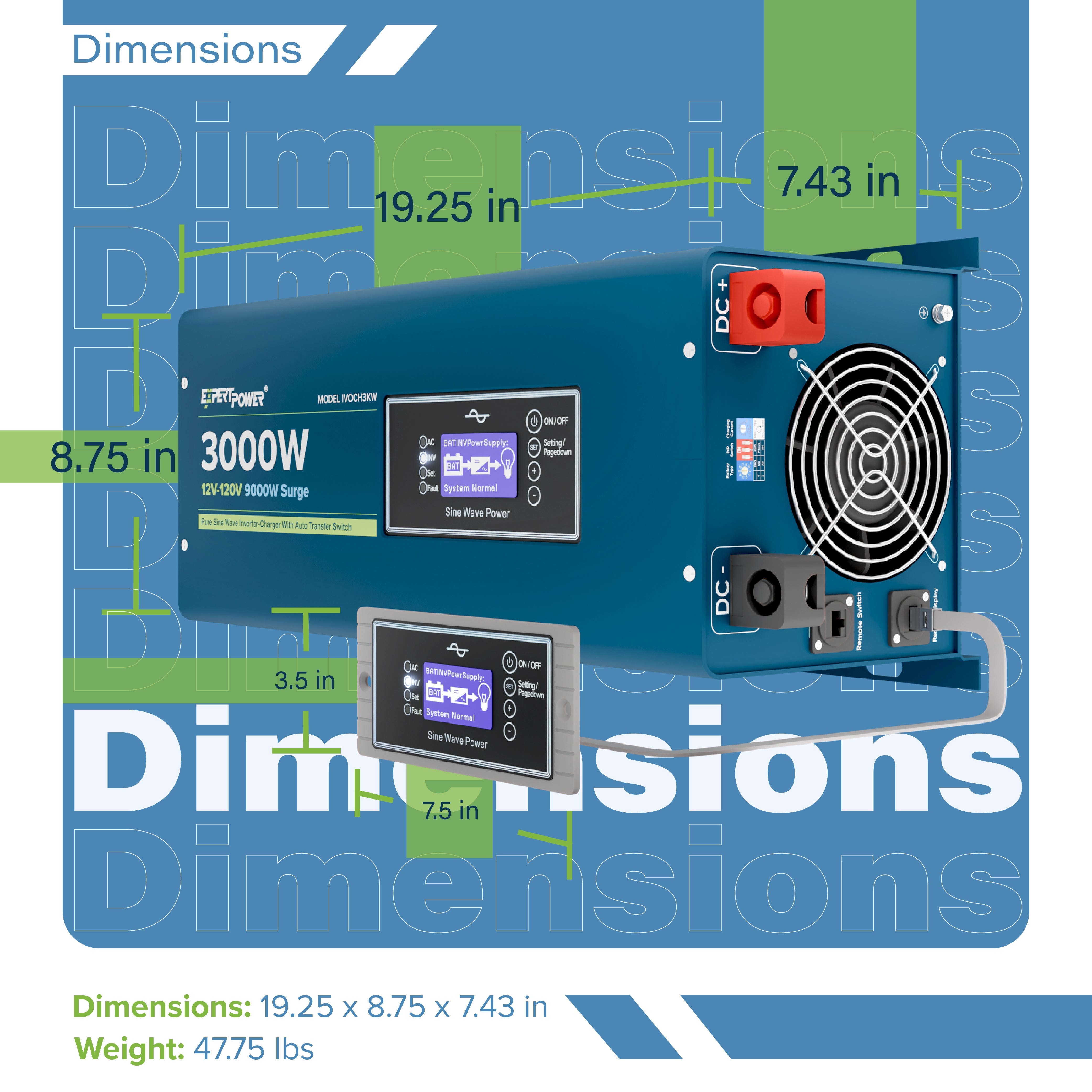 12V 3KW Pure Sine Wave Inverter Charger