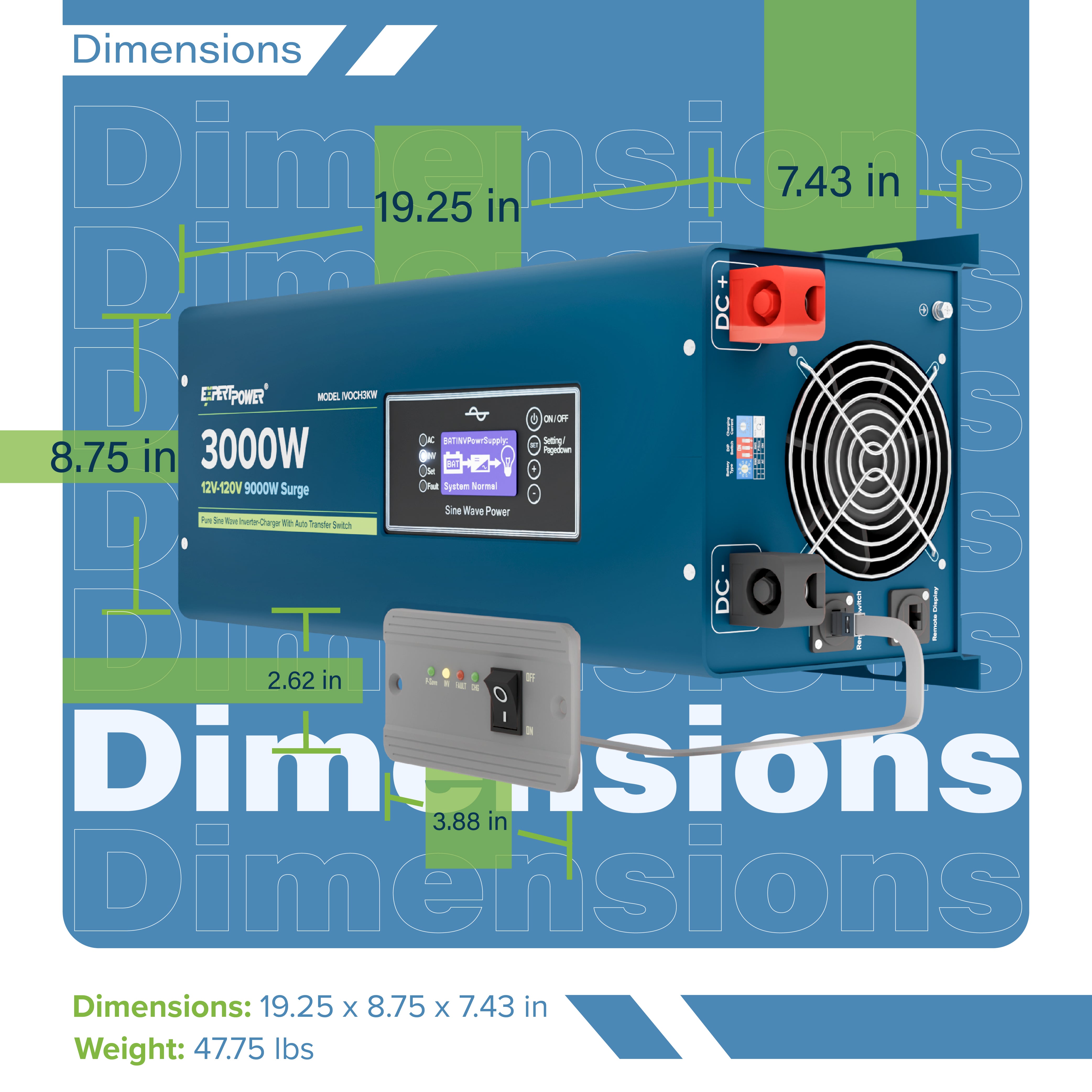 12V 3KW Pure Sine Wave Inverter Charger