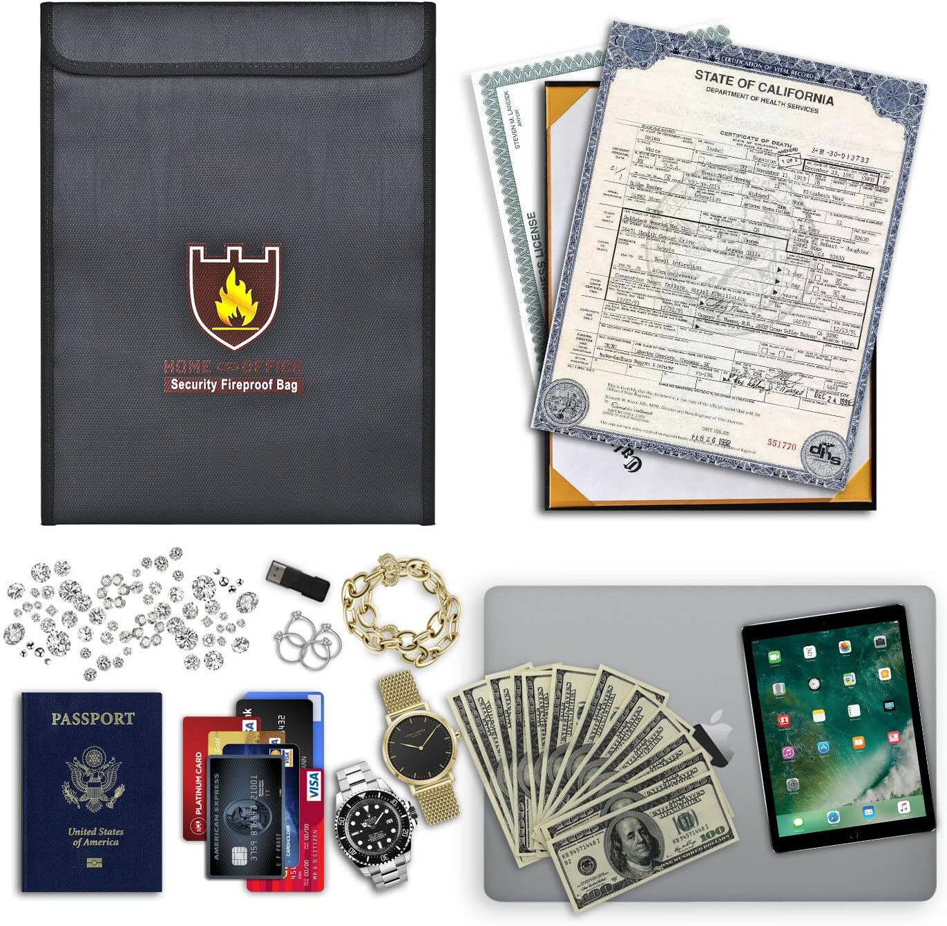 LiPo Fireproof Explosion-Proof Safety Bag | Water-Resistant Document & Money Storage Pouch (15" x 11")