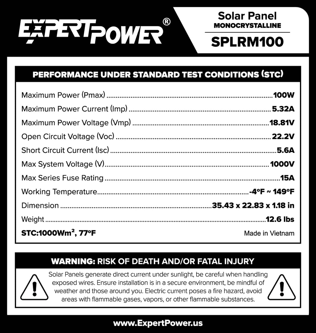 100W Monocrystalline Solar Panel | ExpertPower Direct