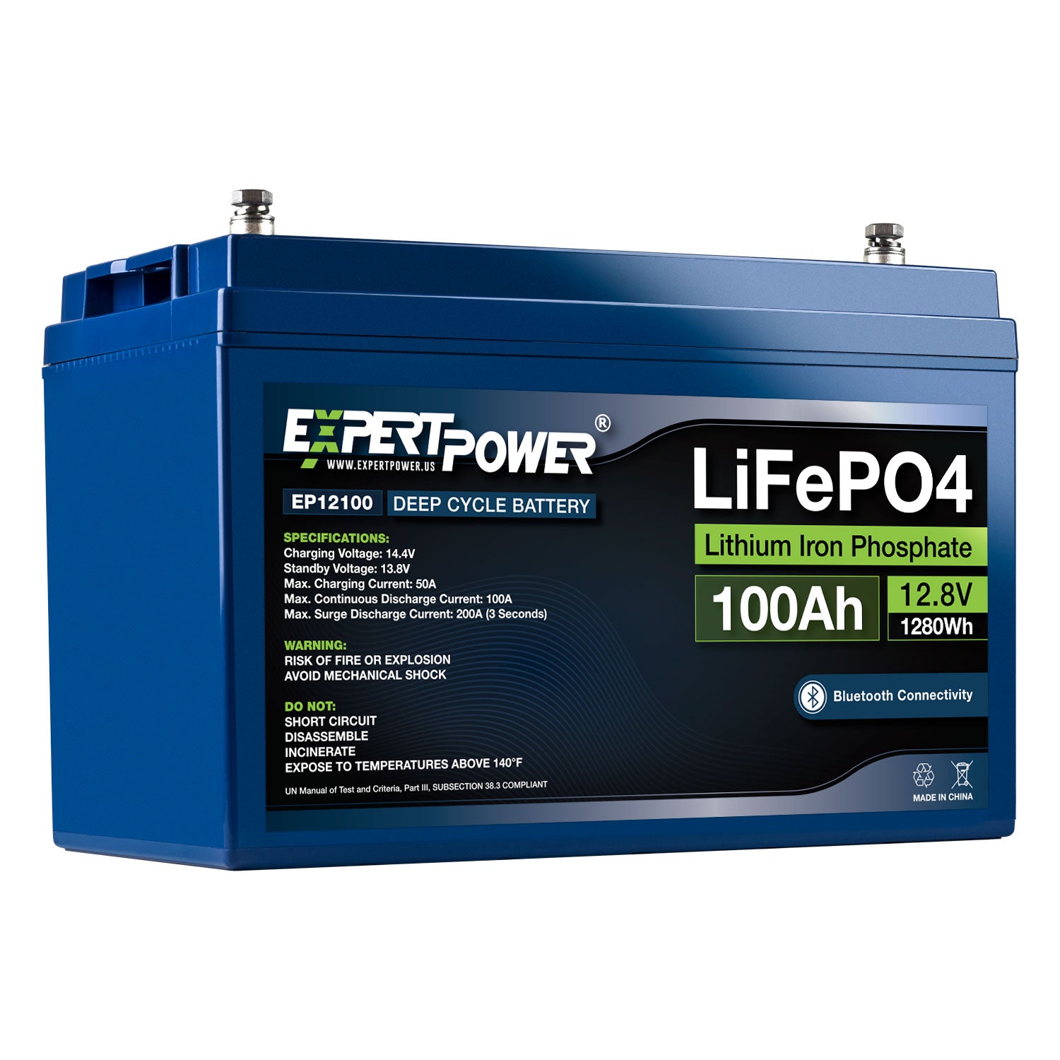 12V 100Ah LiFePO4 - EP12100 Bluetooth - ExpertPower Direct