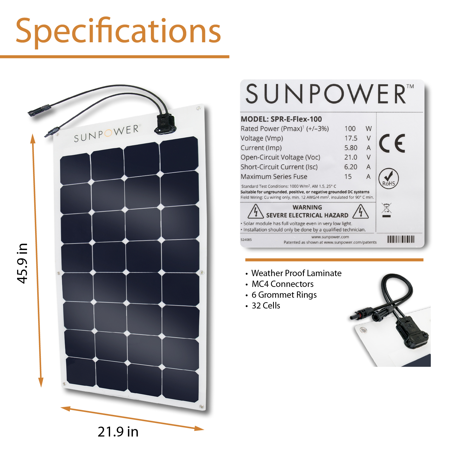100W SunPower Solar Panel - ExpertPower Direct
