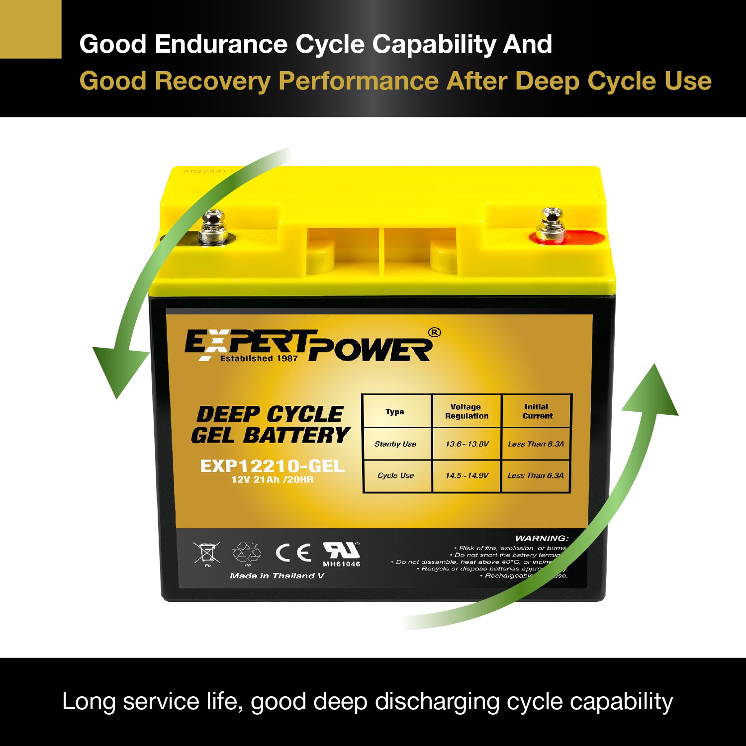 EXP12210-GEL 12V 21AH Gel Deep Cycle - ExpertPower Direct