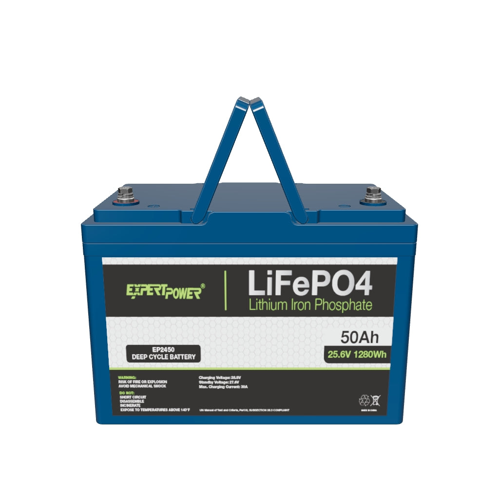 24V 50Ah LiFePO4 Deep Cycle Rechargeable Battery, 2500-7000 Life Cycles &  10-Year lifetime, Built-in BMS