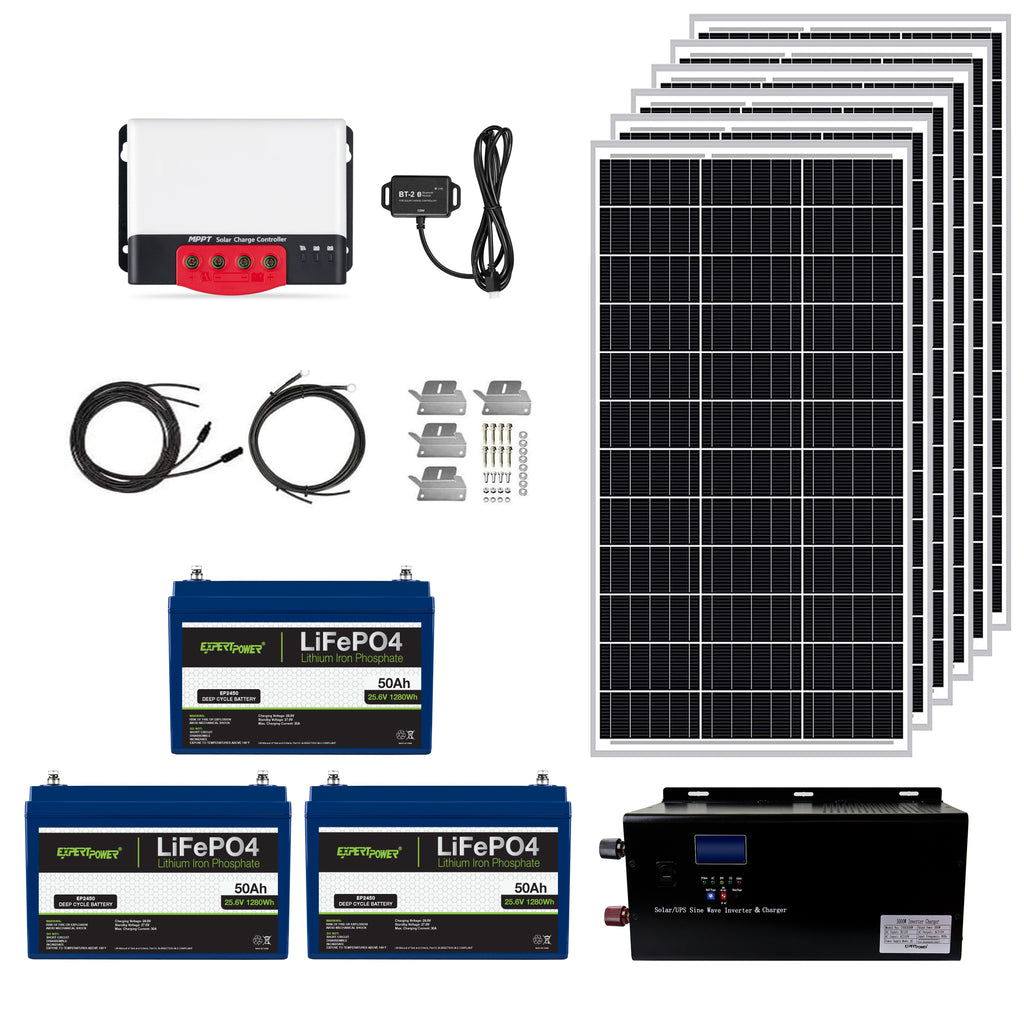 24V 150Ah & 600W Off-Grid Solar System Kit, 40A MPPT Solar Charger  Controller, 5KW Pure Sine Wave Inverter Charger