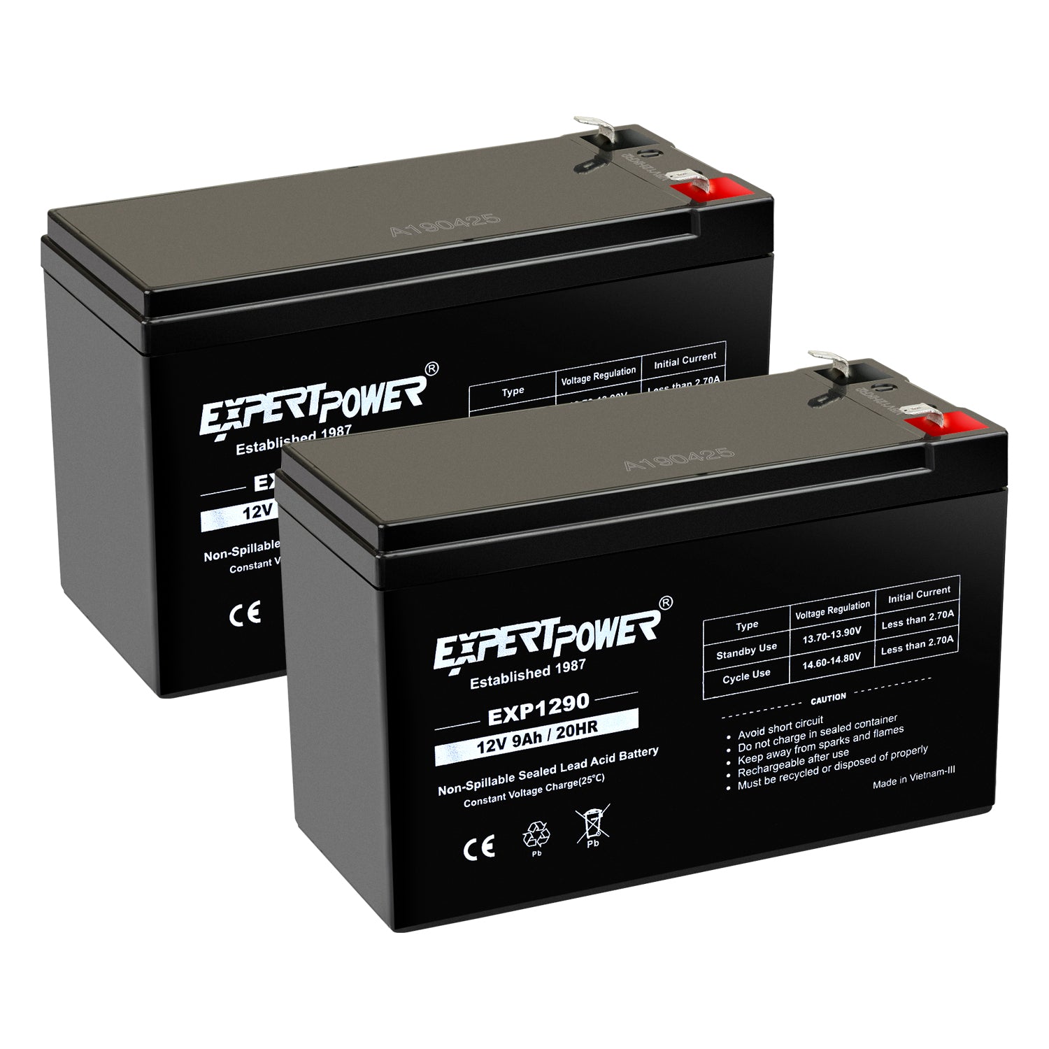 ExpertPower 12v 9ah Sealed Lead Acid Battery with F2 Terminals (.250)/2  Pack