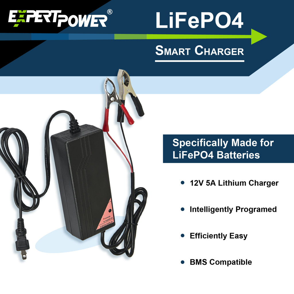 ExpertPower 12V 20A Smart Charger for Lithium LiFePO4 Deep Cycle  Rechargeable Batteries…